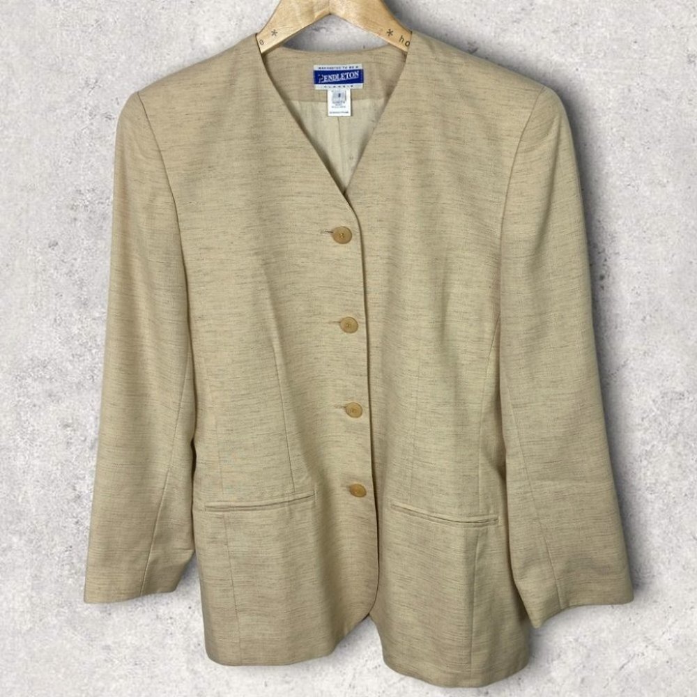 Vintage Pendleton Linen‎ Blazer Jacket Tan Beige Size 8 Shoulder Pants Coat Norm